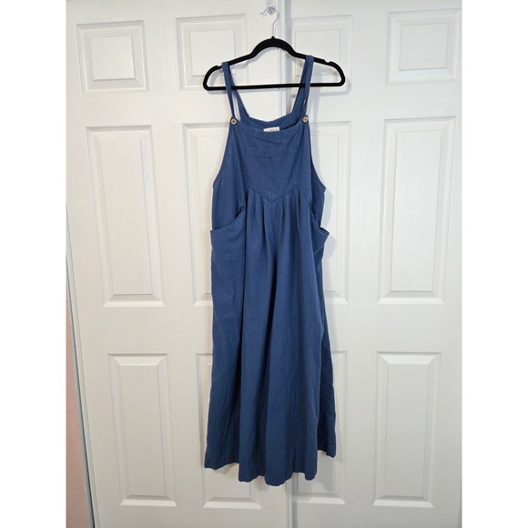 NATURAL LIFE Pants - Natural Life Blue Linen Wide Leg Overall Jumpsuit XL Relaxed Boho Bib Pocket